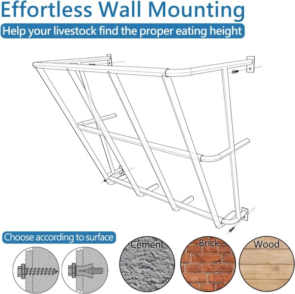 Hay Feeder Goat, 20 Gallon Multiple Sided Goat Hay Rack, Heavy Duty Iron Wall Hay Rack for Sheep, Horses, Effortless Installation in Farm, Yield-6